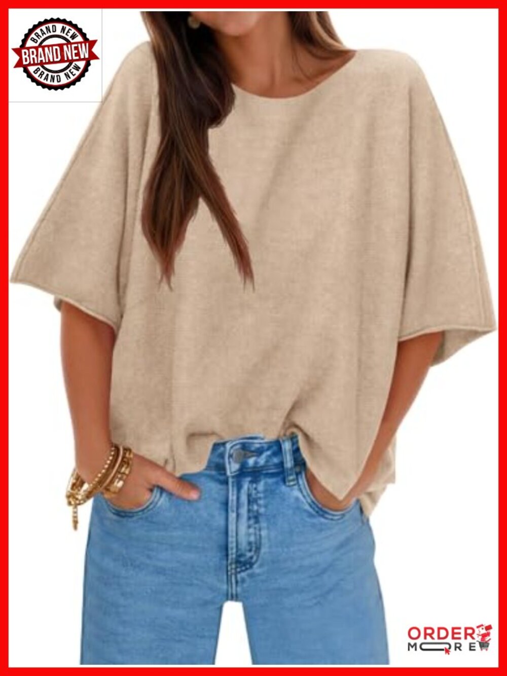 Oversized Knit Short Sleeve Sweater Pullover Boat Neck Casual